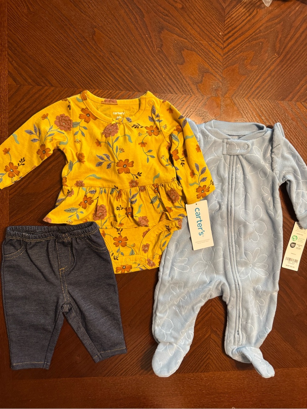 Carter's NWT Baby Girl Floral Ruffle Set- & One-Piece Blue sleeper Sz NB